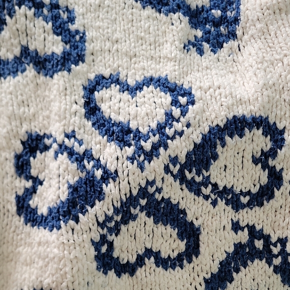 Vintage Amano Chunky Cream Knit Cotton Cardigan Grapic Hearts - XL - Picture 3 of 6